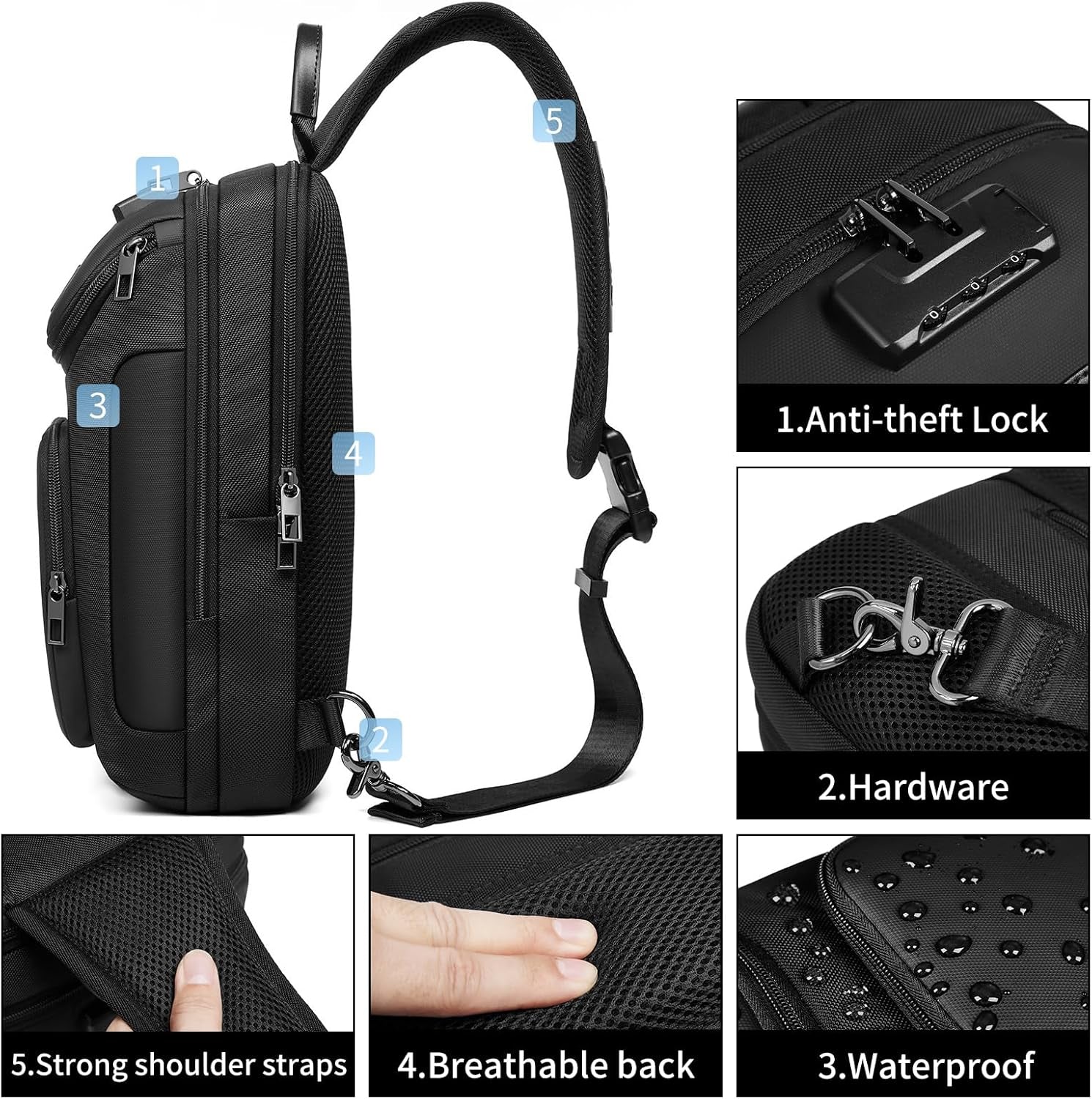 Sling Backpack Sling Bag Crossbody Backpack Shoulder Casual Daypack Rucksack for Men (Gray)